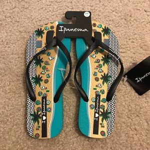 Ipanema Beach Theme Flip Flop Sandals - Brand New